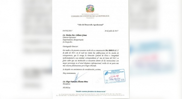 PRESIDENTE DE LA CÁMARA DE CUENTAS FELICITA AL DEPARTAMENTO AEROPORTUARIO POR CALIFICACIONES EN TRANSPARENCIA